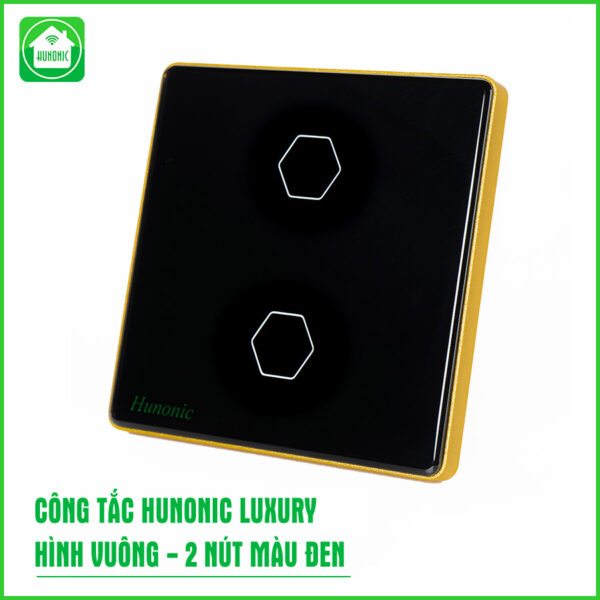 Công Tắc Cảm Ứng Hunonic Luxury Hình Vuông Viền Vàng