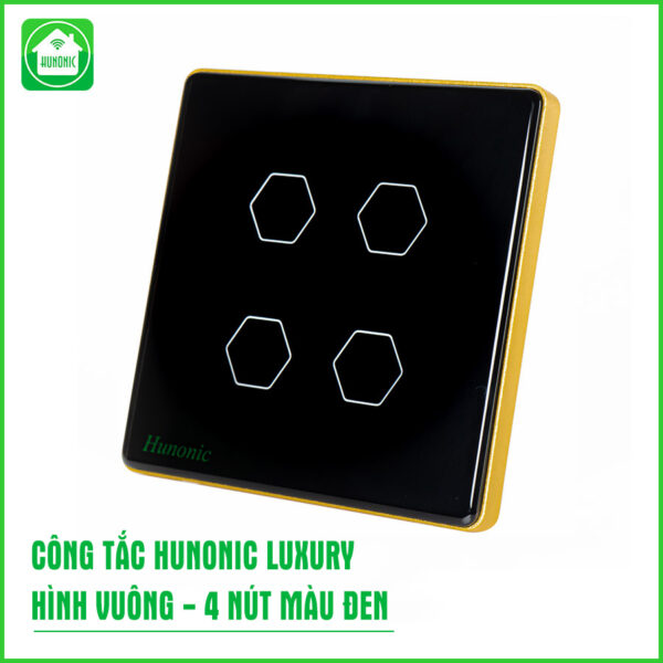 Công Tắc Cảm Ứng Hunonic Luxury Hình Vuông Viền Vàng