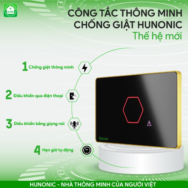 Công Tắc Chống Giật Bluetooth Mesh Hunonic Datic Màu Đen
