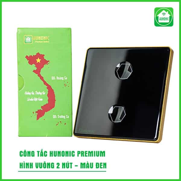 Công Tắc Cảm Ứng Hunonic Premium Hình Vuông Viền Vàng