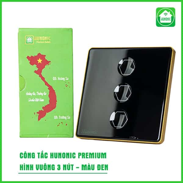 Công Tắc Cảm Ứng Hunonic Premium Hình Vuông Viền Vàng