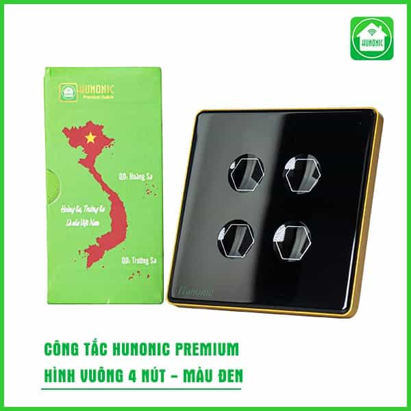 Công Tắc Cảm Ứng Hunonic Premium Hình Vuông Viền Vàng